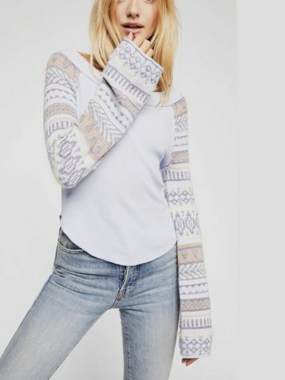 FREE PEOPLE FAIRGROUND THERMAL IN SKY KNIT SWEATER S